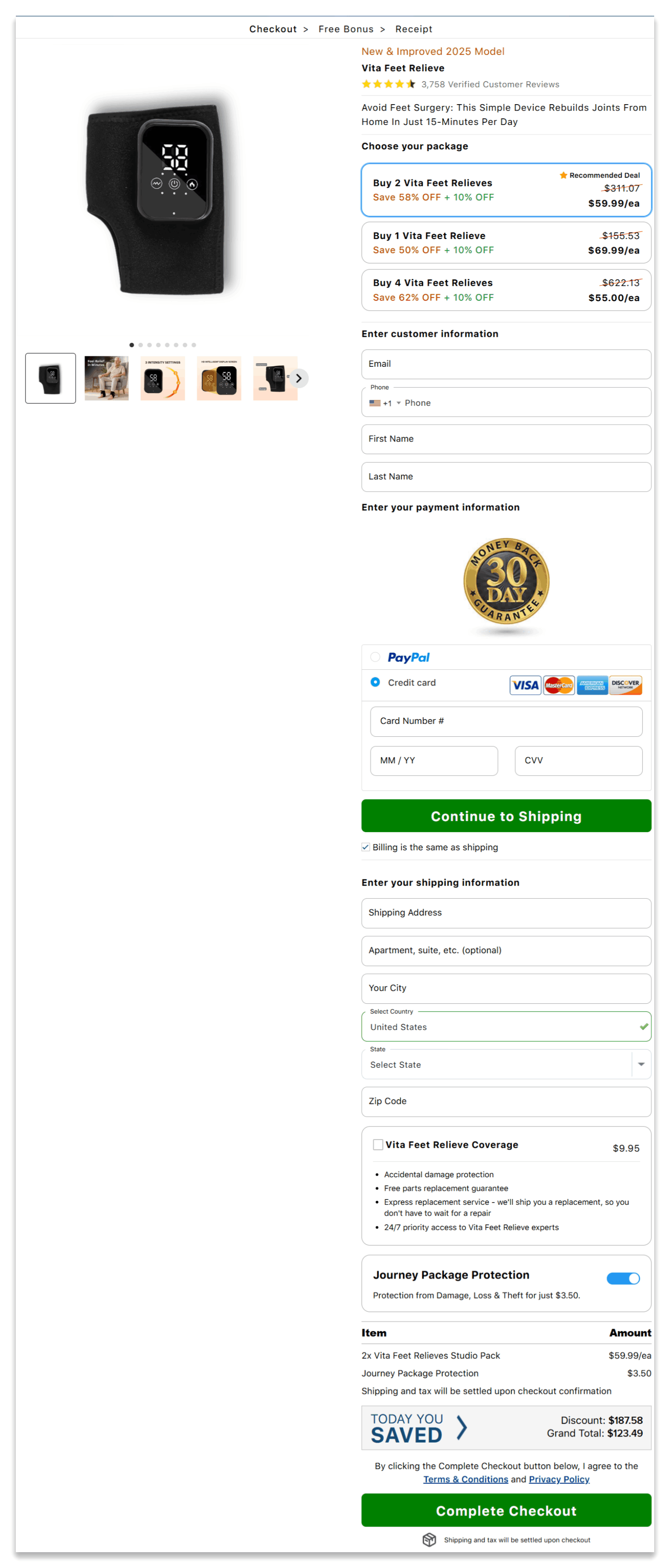 Vita Feet Relieve secure checkout page